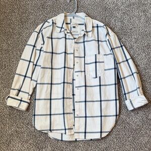 Women’s Oversized Ivory Plaid Button-Down Shirt
